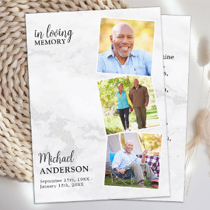 Modern Funeral 3 Photo Memorial Prayer Card Marble