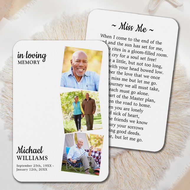 Modern Funeral 3 Photo Silk Memorial Prayer Card (Creator Uploaded)