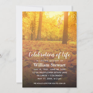 Modern Funeral   Celebration of Life Autumn forest Invitation