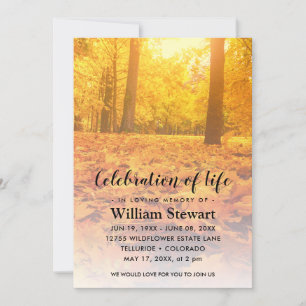 Modern Funeral   Celebration of Life Autumn forest Invitation