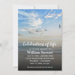 Modern Funeral   Celebration of Life Beach Sunset Invitation