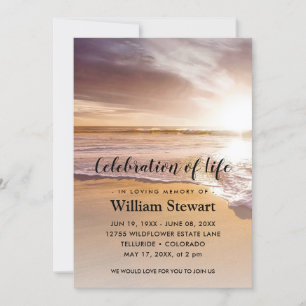 Modern Funeral   Celebration of Life Beach Sunset Invitation