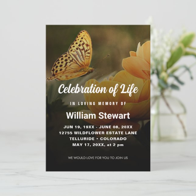Modern Funeral | Celebration of Life Butterfly Invitation (Standing Front)