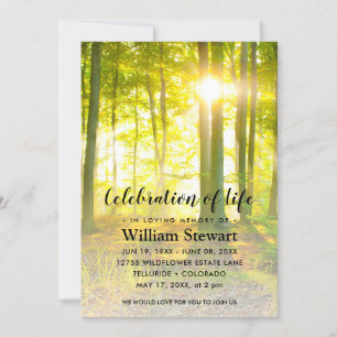 Modern Funeral   Celebration of Life Forest Sunset Invitation