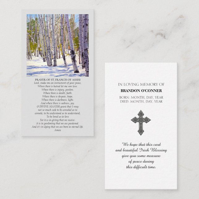 Modern Funeral  Celebration of Life Memorial  Business Card (Front/Back)
