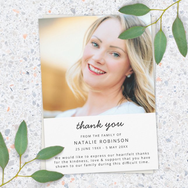 Modern Funeral | Celebration of Life Minimalist Thank You Card (Creator Uploaded)