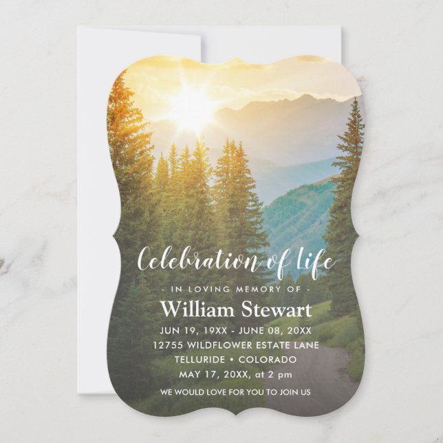 Modern Funeral | Celebration of Life Mountain Invitation (Front)