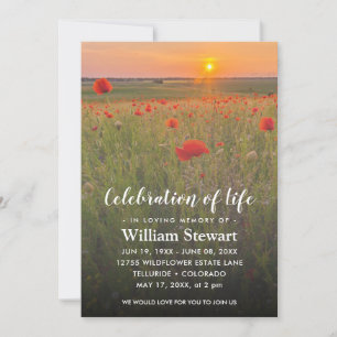Modern Funeral   Celebration of Life Red Poppies Invitation