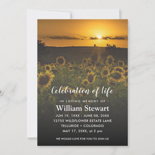 Modern Funeral | Celebration of Life Sunflower Invitation (Front)