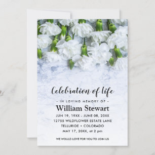 Modern Funeral   Celebration of Life White Flowers Invitation