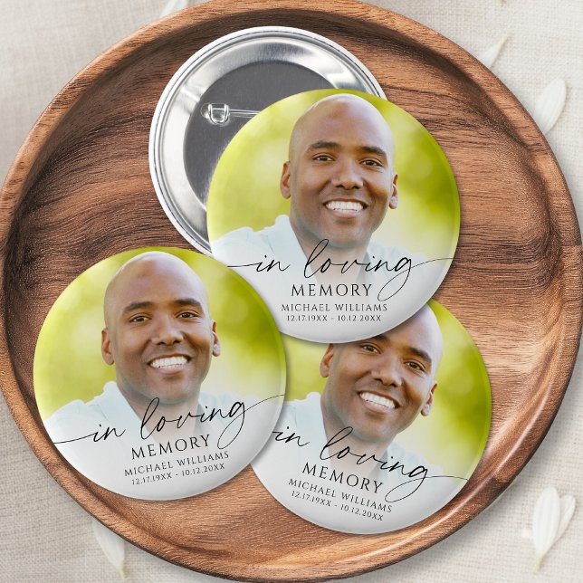 Modern Funeral In Loving Memory Photo Memorial 6 Cm Round Badge (Creator Uploaded)