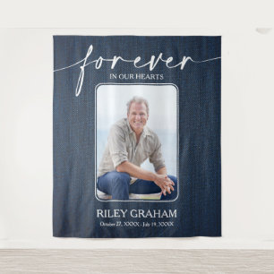 Modern Funeral Memorial Celebration Photo Banner Tapestry