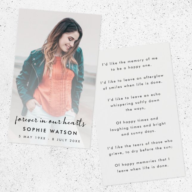 Modern Funeral Memorial Photo Poem or Prayer Card (Creator Uploaded)