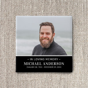 Modern Funeral Memorial Photo Remembrance 15 Cm Square Badge