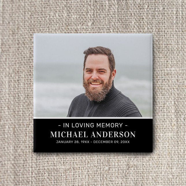 Modern Funeral Memorial Photo Remembrance  15 Cm Square Badge (Creator Uploaded)