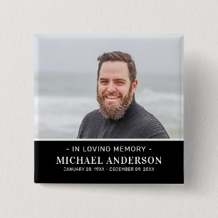 Modern Funeral Memorial Photo Remembrance  15 Cm Square Badge