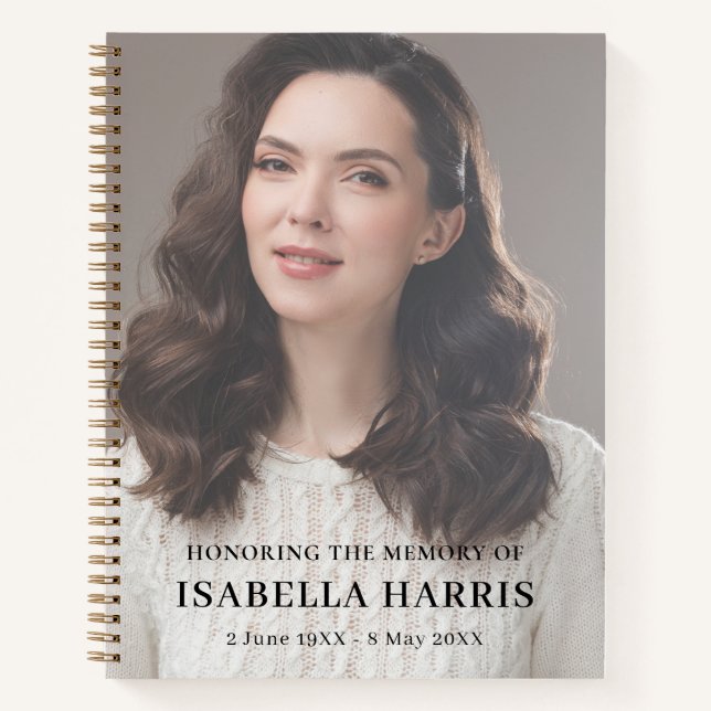 Modern Funeral Memorial Photo Tribute Design Notebook (Front)