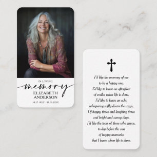 Modern Funeral Memorial Prayer Photo Card