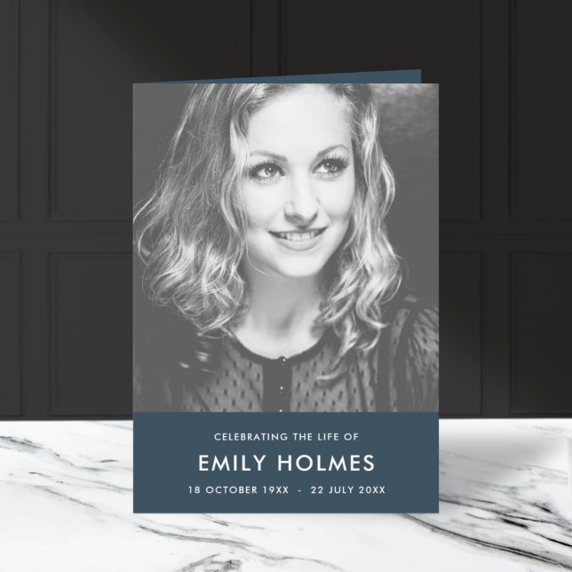 Modern Funeral | Navy Blue Order of Service Folded Program (Creator Uploaded)