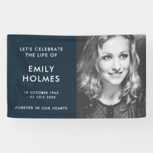 Modern Funeral Navy Blue Stylish Memorial Banner