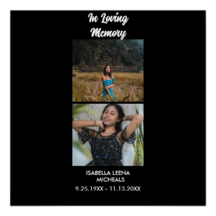 Modern Funeral Personalised 2 Photo Memorial Poster