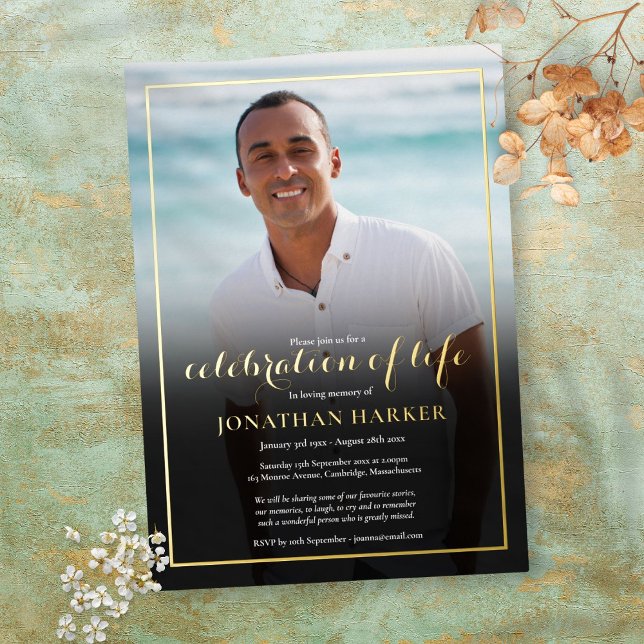 Modern Funeral Photo Celebration of Life Gold (Creator Uploaded)