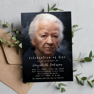 Modern Funeral photo   Celebration of Life Script Invitation