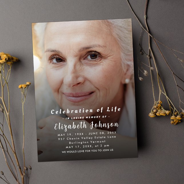 Modern Funeral photo | Celebration of Life Script Invitation (Creator Uploaded)