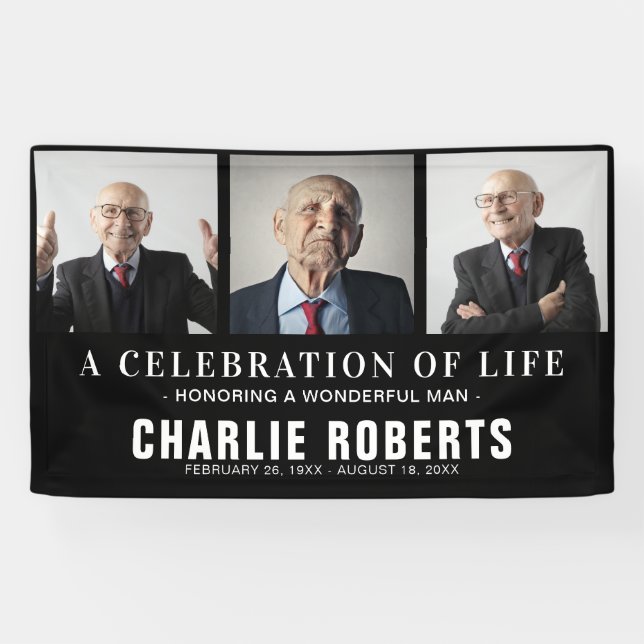 Modern Funeral Photo Collage | Celebration of Life Banner (Horizontal)