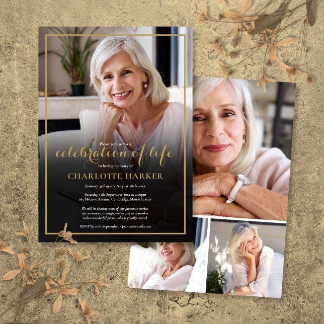 Modern Funeral Photo Collage Celebration of Life Invitation (Modern Funeral Photo Collage Celebration of Life Invitation)
