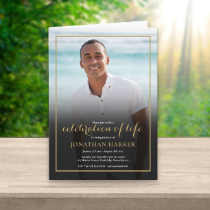 Modern Funeral Photo Gold Celebration of Life Invitation