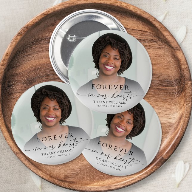 Modern Funeral Photo Memorial Forever Hearts 6 Cm Round Badge (Creator Uploaded)