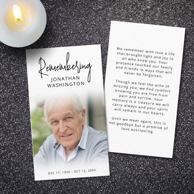 Modern Funeral Photo Remembering Name Prayer Card (Creator Uploaded)