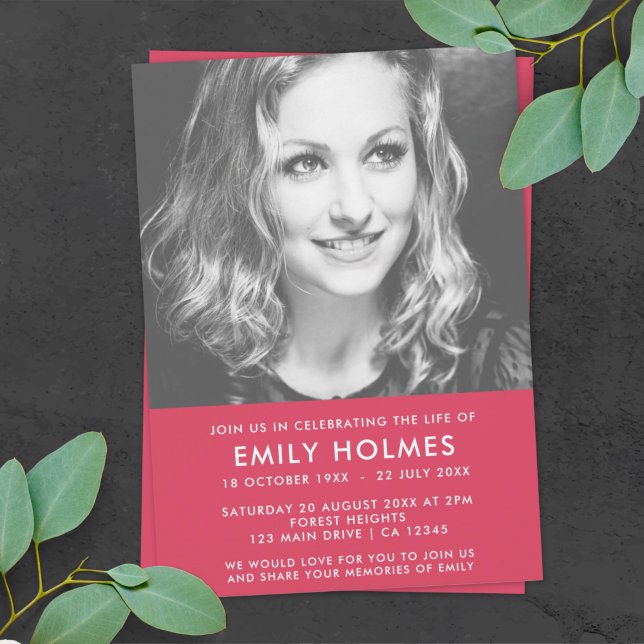 Modern Funeral | Pink Celebration of Life Invitation (Creator Uploaded)