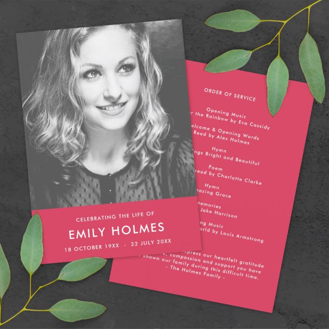 Modern Funeral | Pink Celebration of Life Program (Creator Uploaded)