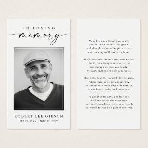 Modern Funeral Sympathy Photo Memorial Prayer Card