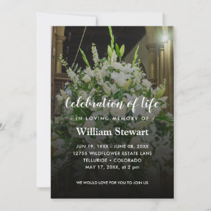 Modern Funeral   White Flowers Celebration of Life Invitation