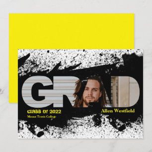 Modern Funky Black Splat GRAD Photo Announcement