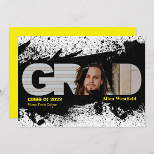 Modern Funky Black Splat GRAD Photo Announcement