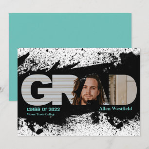Modern Funky Black Splat GRAD Photo Announcement