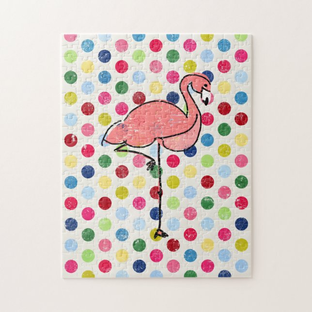 Modern Funky Flamingo Polka Dots Jigsaw Puzzle (Vertical)