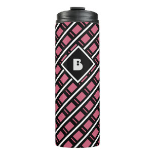 Modern Funky Geometric Pattern Monogrammed Pink Thermal Tumbler