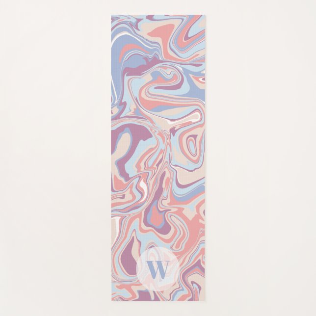Modern Funky Marble Pastel Purple Monogram Yoga Mat (Front)
