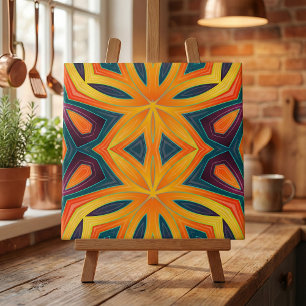 Modern Funky Orange Yellow Kaleidoscopic Abstract  Ceramic Tile