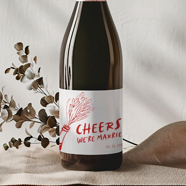 Modern Funky Retro Red Wedding Sparkling Wine Label (Creator Uploaded)