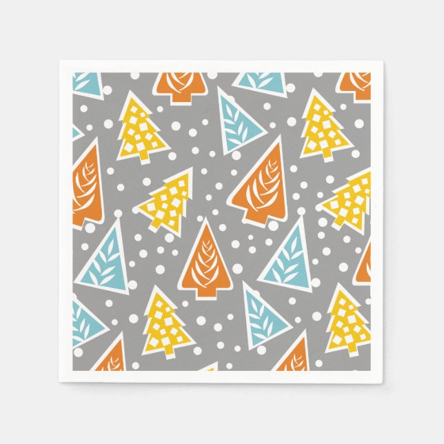 Modern, funky, stylised Christmas trees pattern Napkin (Front)