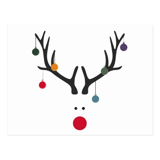 Modern funny abstract Christmas reindeer on white Postcard