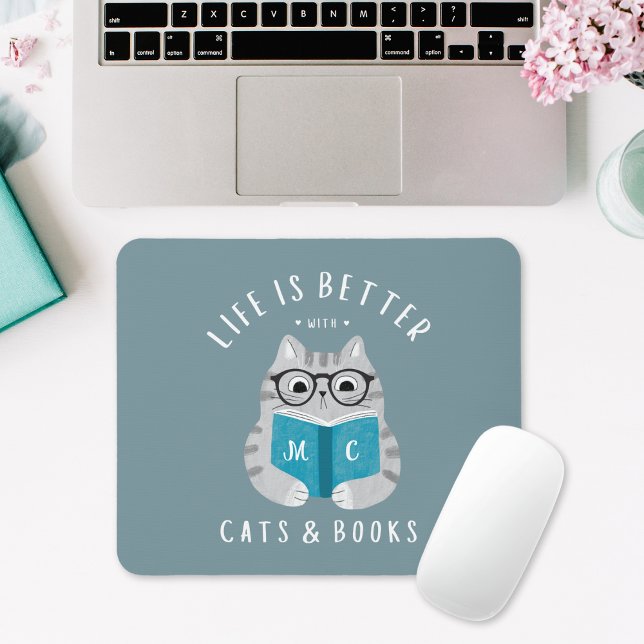 Modern Funny Book Lover Monogrammed Mouse Pad (Creator Uploaded)
