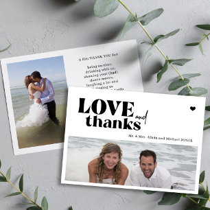 Modern funny casual typography 2 photos wedding thank you card