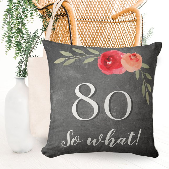 Modern Funny Chalkboard Watercolor 80th Birthday Cushion (Creator Uploaded)